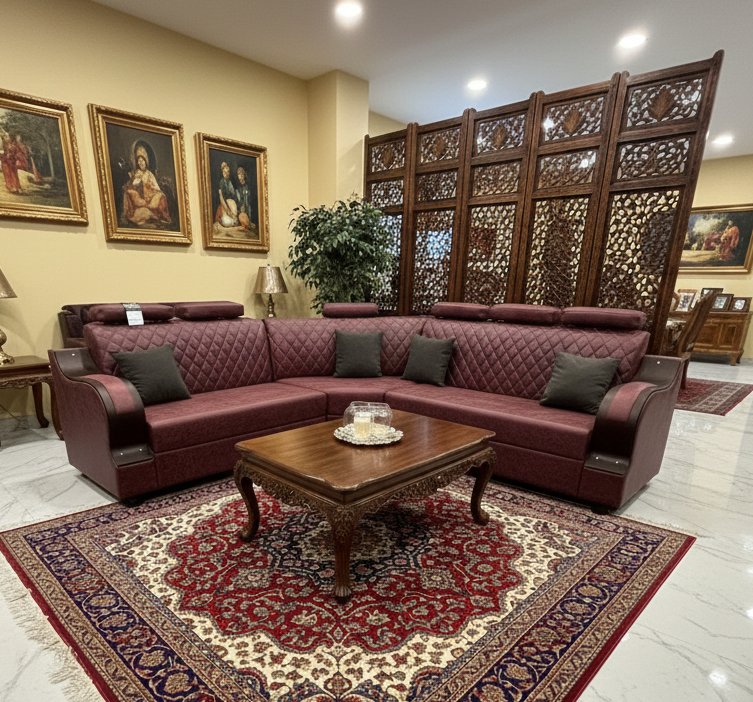 Luxury Maroon L-Shaped Sofa with Quilted Backrest & Adjustable Headrests - Image 4